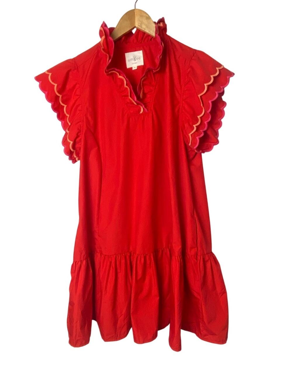 Umgee Red Ruffle Casual Resort Wear Vacation Mini Dress Women's Size Small